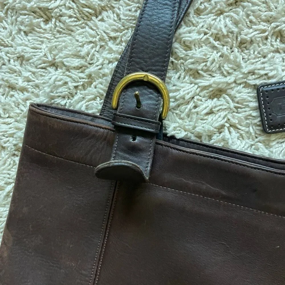 Vintage Coach Leather Shoulder Bucket Bag Purse Dark Brown Double Strap